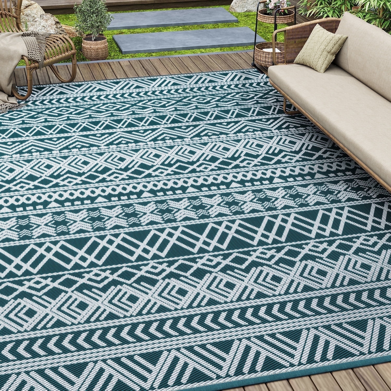 SIXHOME Outdoor Rug 6'x9' Waterproof Reversible Patio Rug Boho ...
