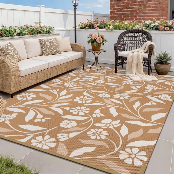 SIXHOME Outdoor Rug 6'x9' Waterproof Reversible Patio Rug Boho Geometric Indoor Outdoor Rugs Lightweight Plastic Straw Ourdoor Carpet for RV Camping Deck Balcony Modern Porch Decor Brown