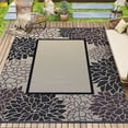 thumbnail image 1 of SIXHOME Outdoor Rug 6'x9' Waterproof Reversible Patio Rug Floral Border Plastic Straw Indoor Outdoor Rug for RV Camping Garden Picnic Beach Deck Backyard Porch Decor Black and Beige, 1 of 8