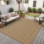 SIXHOME Outdoor Rugs 8x10 Patio Rug Modern Bordered Indoor Outdoor Rugs Polypropylene Washable Non Shedding, Easy Clean, Waterproof, Durable Outdoor Carpet for Porch Balcony Deck Neutral Brown