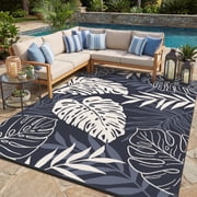 SIXHOME Outdoor Rug 8x10 Waterproof Reversible Patio Rug Boho Geometric Indoor Outdoor Rugs Lightweight Plastic Straw Ourdoor Carpet for RV Camping Deck Balcony Modern Porch Decor Blue