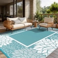 thumbnail image 1 of SIXHOME Outdoor Rug 8'x10' Waterproof Reversible Patio Rug Floral Border Plastic Straw Indoor Outdoor Rug for RV Camping Garden Picnic Beach Deck Backyard Porch Decor Light Blue, 1 of 7