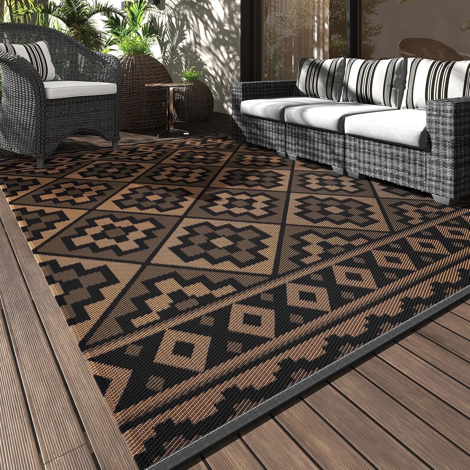 SIXHOME Outdoor Rug 8'x10' Waterproof Reversible Patio Rug Modern ...