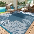 thumbnail image 1 of SIXHOME 8x10 Feet Waterproof Outdoor Rug, Reversible Blue Plastic Patio Mat with Straw Texture Tropical Palm Leaf, Non-Slip Carpet for Camping, RV, Balcony, Porch, Picnic, 1 of 7