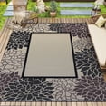 thumbnail image 1 of SIXHOME Outdoor Rug 9'x12' Waterproof Reversible Patio Rug Floral Border Plastic Straw Indoor Outdoor Rug for RV Camping Garden Picnic Beach Deck Backyard Porch Decor Black and Beige, 1 of 8
