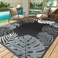 thumbnail image 1 of SIXHOME 9x18 Feet Waterproof Outdoor Rug, Large Reversible Black Plastic Patio Mat with Straw Texture Tropical Palm Leaf, Non-Slip Carpet for Camping, RV, Balcony, Porch, Picnic, 1 of 6