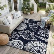 SIXHOME 5'x8' Waterproof Reversible Outdoor Rug, Coastal Ocean-Inspired Patio Rug, Lightweight Woven Plastic Carpet for RV, Camping, Deck & Balcony, Dark Blue