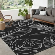 SIXHOME Outdoor Rug Carpet 5'x8' Waterproof Reversible Patio Rug Portable Tropical Indoor Outdoor Rug Plastic Straw Rug for RV Camping Garden Picnic Deck Backyard Modern Porch Decor Black and White