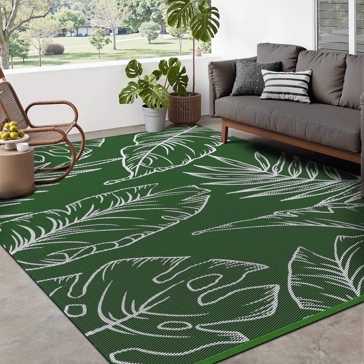 SIXHOME Outdoor Rug 5 x8 Waterproof Reversible Patio Plastic Straw Lightweight Indoor RV Camping Deck Balcony Boho Porch Decor Black White