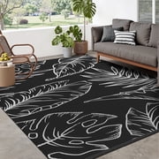 SIXHOME Outdoor Rug Carpet 5'x8' Waterproof Reversible Patio Rug Portable Tropical Indoor Outdoor Rug Plastic Straw Rug for RV Camping Garden Picnic Deck Backyard Modern Porch Decor Black and White