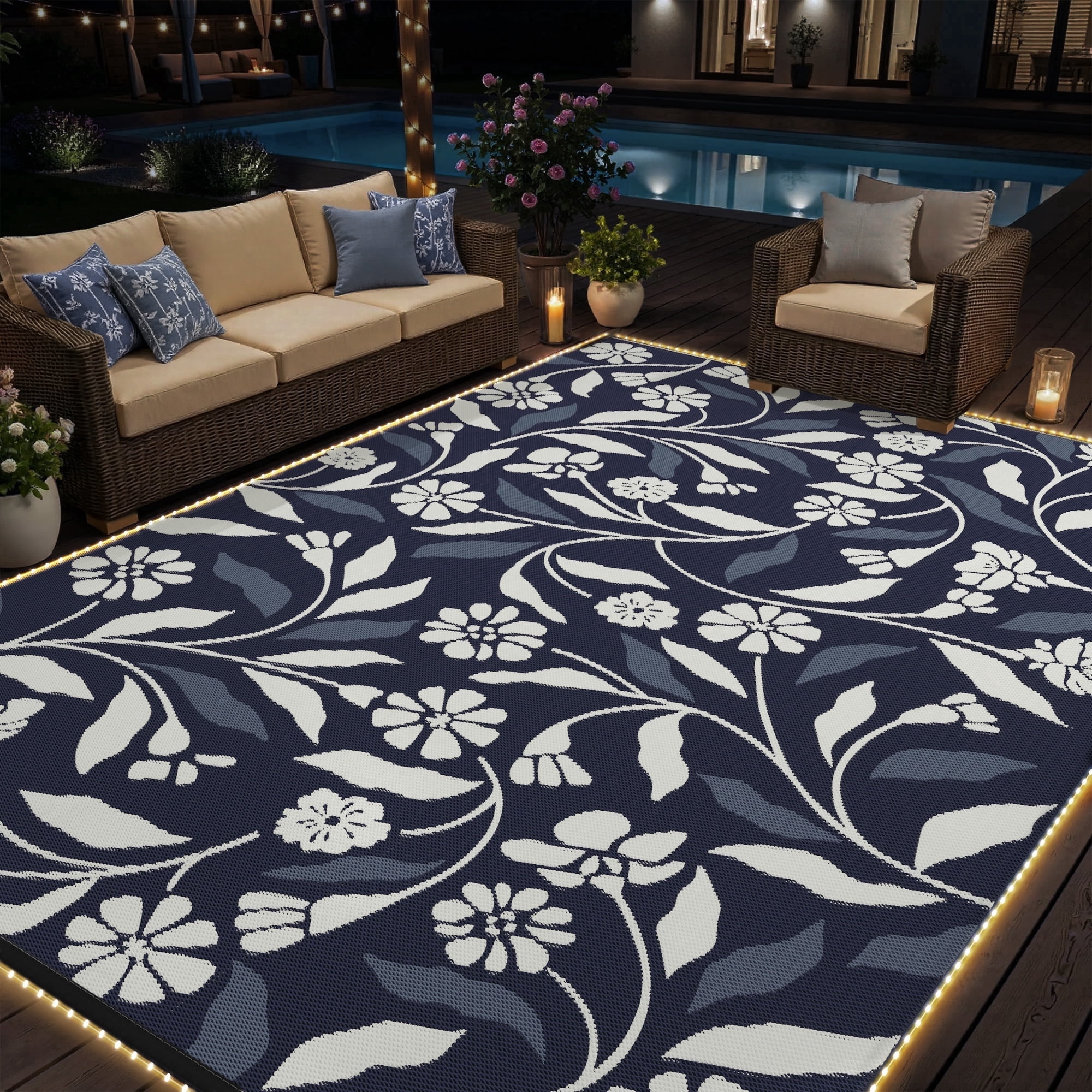 SIXHOME Outdoor Rug with LED Strip Lights 8'x10' Waterproof Patio Rug ...