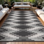 SIXHOME Outdoor Rug Carpet 9'x12' Waterproof Reversible Patio Rug Portable Modern Indoor Outdoor Rug Plastic Straw Rug for RV Camping Garden Picnic Deck Backyard Boho Porch Decor Black and Gray