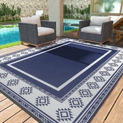 SIXHOME 5x8 Feet Waterproof Outdoor Rug - Reversible Blue & White Plastic Patio Mat, Non-Slip Durable Moroccan Geometric
