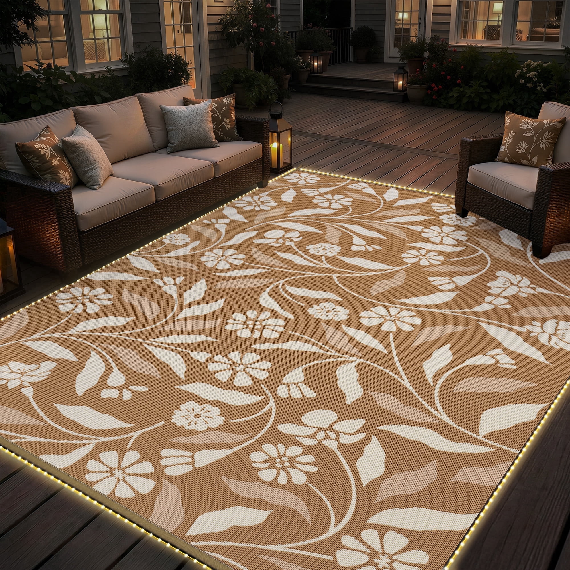 SIXHOME Outdoor Rug with LED Strip Lights 8'x10' Waterproof Patio Rug ...