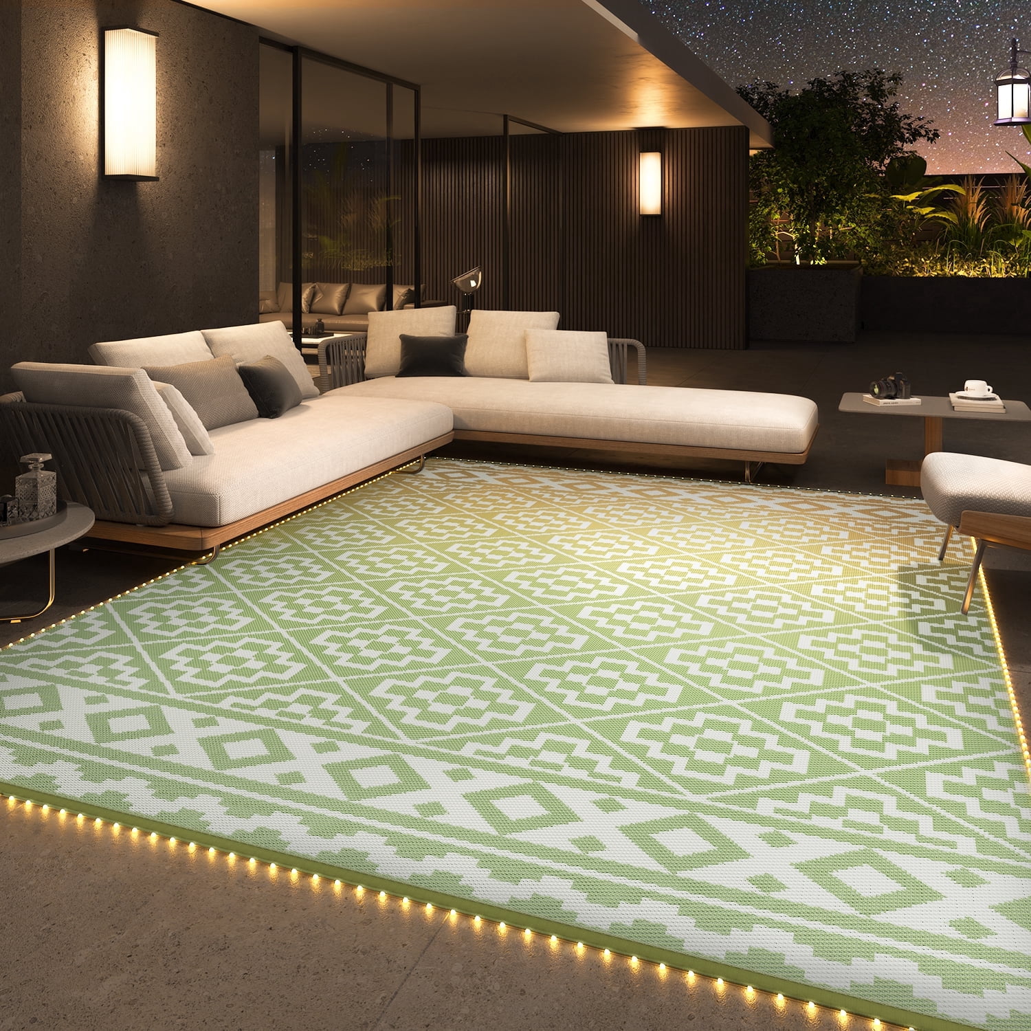 SIXHOME Outdoor Rug with LED Strip Lights 8'x10' Waterproof Patio Rug ...