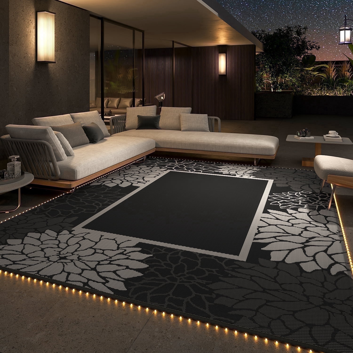 SIXHOME Outdoor Rug with LED Strip Lights 8'x10' Waterproof Reversible ...