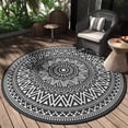 thumbnail image 1 of SIXHOME Outdoor Rugs 10'x10' Round Indoor Outdoor Rugs Waterproof Reversible Patio Rug Plastic Straw Lightweight Outdoor Carpet for RV Camping Deck Balcony Graden Beach Boho Porch Decor Black, 1 of 5