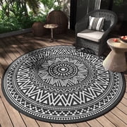 SIXHOME Outdoor Rugs 10'x10' Round Indoor Outdoor Rugs Waterproof Reversible Patio Rug Plastic Straw Lightweight Outdoor Carpet for RV Camping Deck Balcony Grad