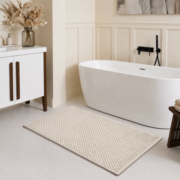 SIXHOME Bathroom Rug Non Slip Absorbent Bath Mat Soft Quick Dry Washable Bathroom Floor Rug for Shower Tub, 17"x28" Beige