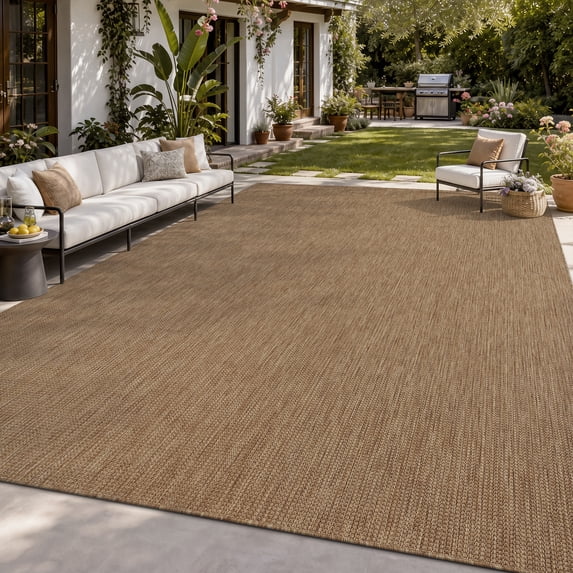 SIXHOME Outdoor Rugs 8'x10' Patio Rug Farmhouse Indoor Outdoor Rugs Polypropylene Washable Non Shedding, Easy Clean, Waterproof, Durable Outdoor Carpet for Porch Balcony Deck Neutral Brown