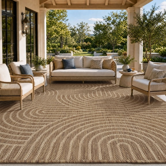 SIXHOME Outdoor Rugs 8'x10' Patio Rug Modern Boho Indoor Outdoor Rugs Polypropylene Washable Non Shedding, Easy Clean, Waterproof, Durable Outdoor Carpet for Porch Balcony Deck Neutral Brown