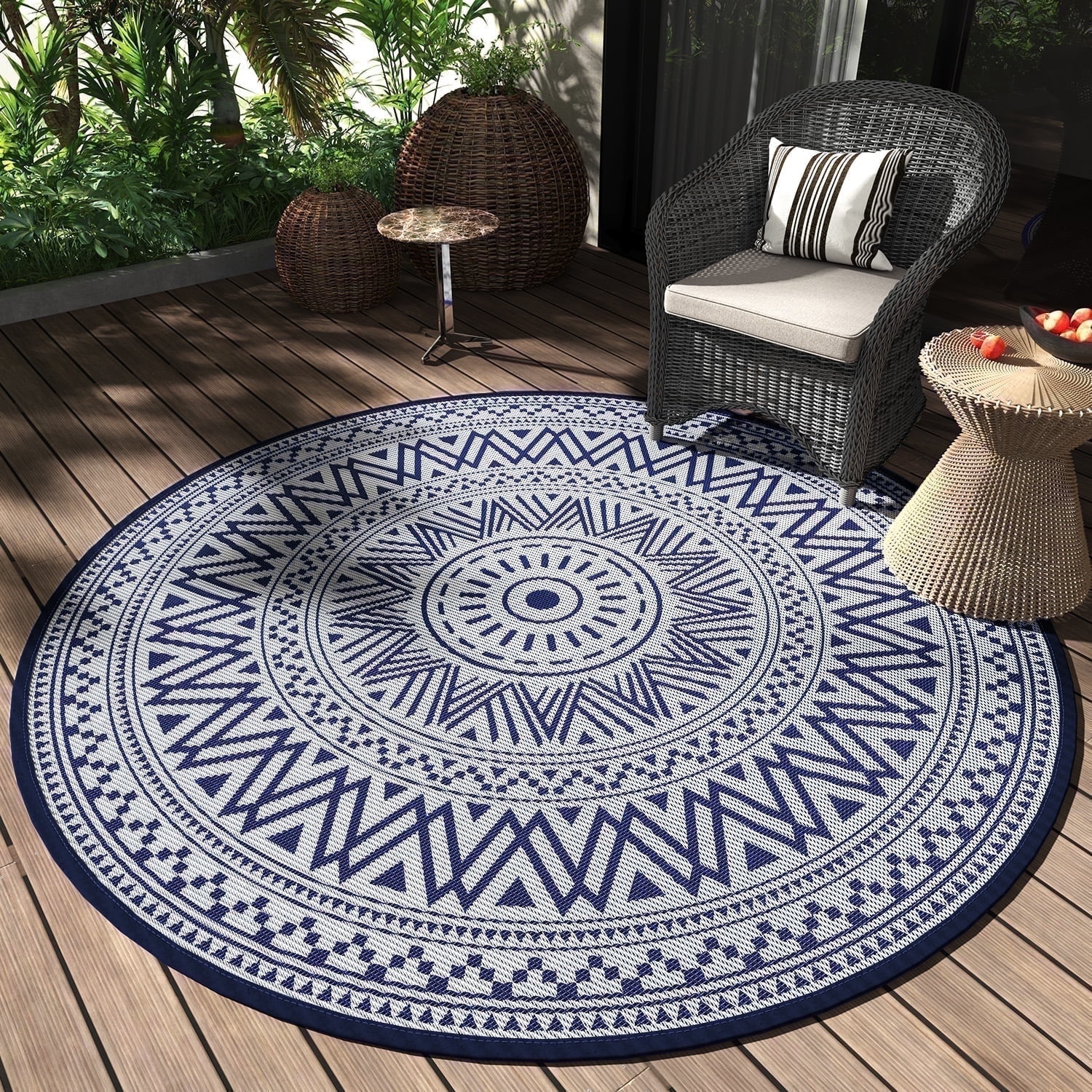SIXHOME Outdoor Rugs 8'x8' Round Indoor Outdoor Rugs Waterproof ...
