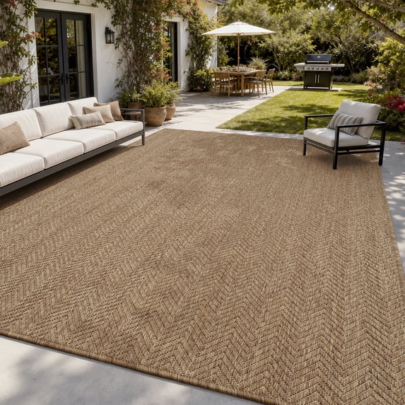 SIXHOME Outdoor Rugs 9'x12' Patio Rug Modern Indoor Outdoor Rugs Polypropylene Washable Non Shedding, Easy Clean, Waterproof, Durable Outdoor Carpet for Porch Balcony Deck Neutral Brown