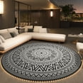 thumbnail image 1 of SIXHOME Outdoor Rugs with LED Strip Lights 10'x10' Round Indoor Outdoor Rugs Waterproof Reversible Patio Rug Plastic Straw Lightweight Outdoor Carpet for RV Camping Deck Balcony Graden Beach Black, 1 of 7