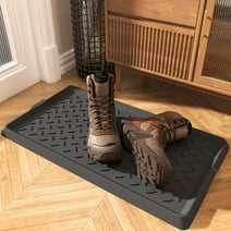 SIXHOME Rubber Boot Tray Heavy Duty Waterproof Shoe Mat Tray for Entryway Indoor Outdoor Non-Slip Boot Tray Multi Use Easy Clean Entrance Garden Mudroom Garage Pet Feeding Mat 15.7x27.5 Inches Black