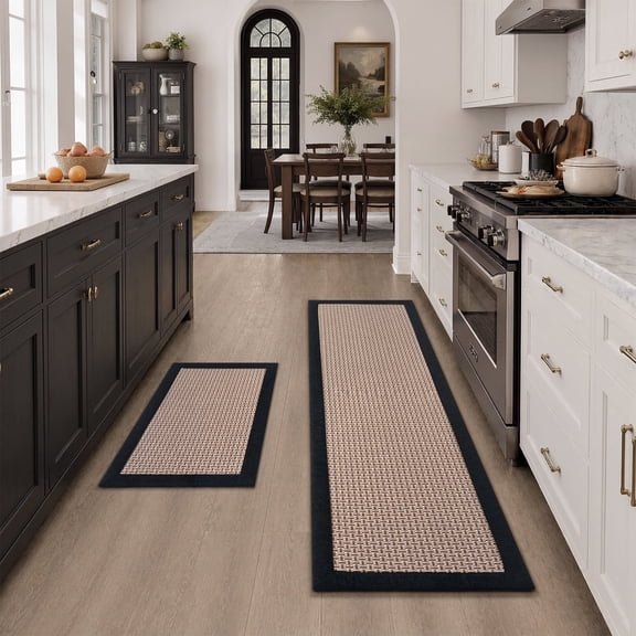 SIXHOME Kitchen Rugs and Mats Set 20"x32" and 20"x71" Non-Slip Washable Kitchen Floor Mats, Farmhouse Runner and Small Rug for Kitchen Hallway Laundry Room Decor in Black Brown
