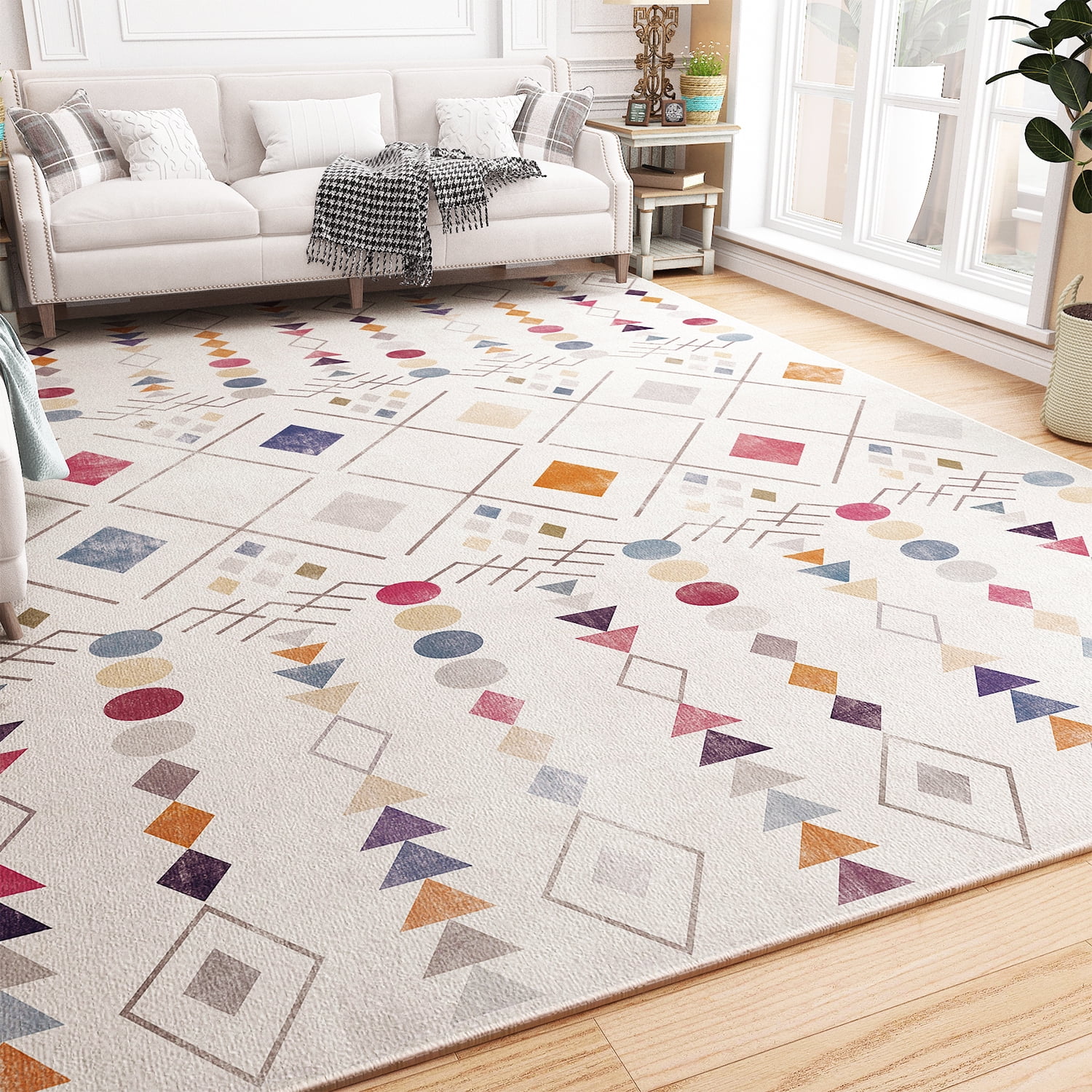 SIXHOME Rugs for Living Room 8x10 Boho Area Rugs Large Washable Non Slip  Carpets Modern Indoor Floor Rugs for Bedroom Classroom Nursery Beige and