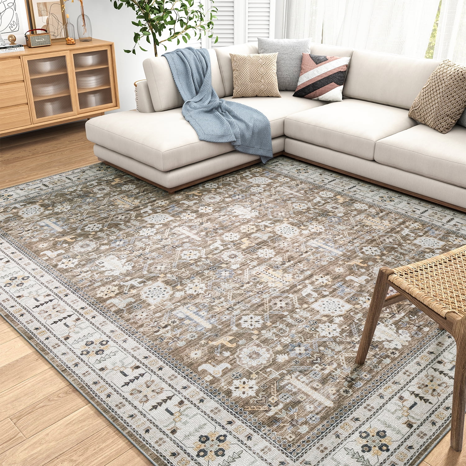 Juhai 2Pcs Floor Carpet Anti-slip Cuttable Non Pilling Water Absorbent  Jigsaw Design Living Room Bedroom Floor Area Rug Home Decor 