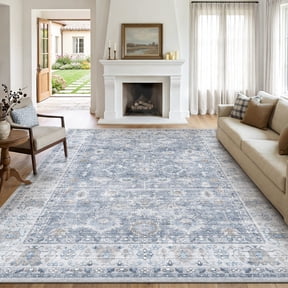 SIXHOME Rugs for Living Room Washable 5x7 Area Rugs Oriental Carpet Traditional Bedroom Dining Room Throw Rug Non Slip Vintage Foldable Distressed Print Neutral Indoor Rug Blue