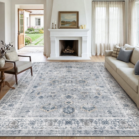 SIXHOME Rugs for Living Room Washable 6x9 Area Rugs Oriental Carpet Traditional Bedroom Dining Room Throw Rug Non Slip Vintage Foldable Distressed Print Neutral Indoor Rug Grey