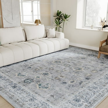 SIXHOME Rugs for Living Room Washable 6x9 Area Rugs Oriental Carpet Traditional Bedroom Dining Room Throw Rug Non Slip Vintage Foldable Distressed Print Neutral Indoor Rug Grey