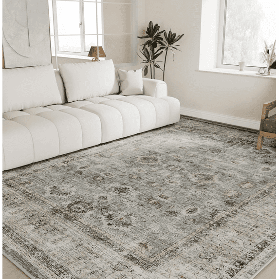 SIXHOME Rugs for Living Room Washable 8x10 Area Rugs Oriental Carpet Traditional Bedroom Dining Room Throw Rug Non Slip Vintage Foldable Distressed Print Neutral Indoor Rug Green