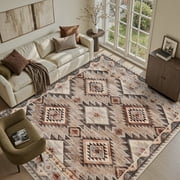 SIXHOME 8x10 Area Rugs for Living Room Washable Rugs Vintage Boho Area Rug Soft Moroccan Geometric Indoor Rug for Bedroom Dining Room Office Foldable Nonslip Aztec Rug Brown