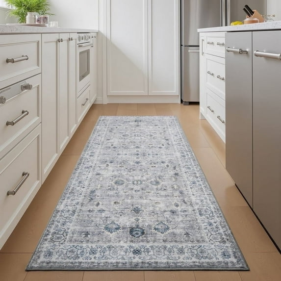SIXHOME Runner Rugs 2x8 Area Rugs Washable Oriental Carpet Traditional Bedroom Room Throw Rug Rubber Back Vintage Distressed Neutral Hallway Kitchen Bathroom Rug Gray