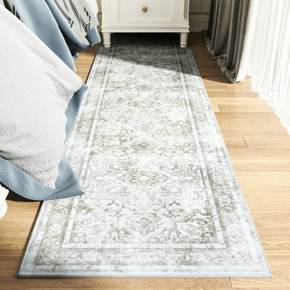SIXHOME Runner Rugs 2x8 for Bedroom Grey Retro Area Rugs for Living Room Medallion Distressed Washable Rug for Hallway Kitchen Gray-Multi and Brown Cream