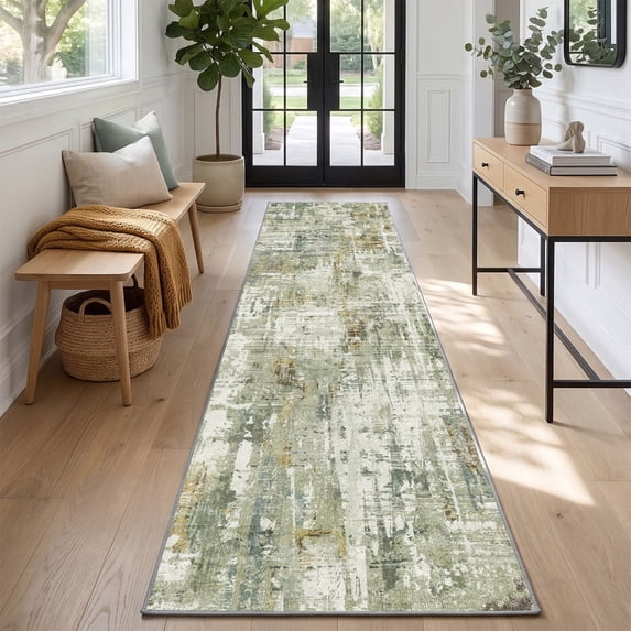 SIXHOME 2' x 10' Washable Runner Rug, Modern Abstract Non-Slip Carpet,Soft Neutral Indoor Rug for Hallway, Bedroom, Bedside, Laundry Room & Kitchen, Light Green