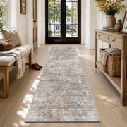 SIXHOME 2' x 8' Washable Runner Rug, Farmhouse Abstract Non-Slip Carpet,Soft Neutral Indoor Rug for Hallway, Bedroom, Bedside, Laundry Room & Kitchen, Taupe