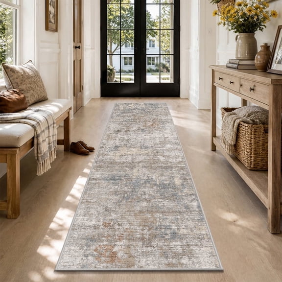 VUNATE 2' x 8' Washable Runner Rug, Farmhouse Abstract Non-Slip Carpet,Soft Neutral Indoor Rug for Hallway, Bedroom, Bedside, Laundry Room & Kitchen, Taupe