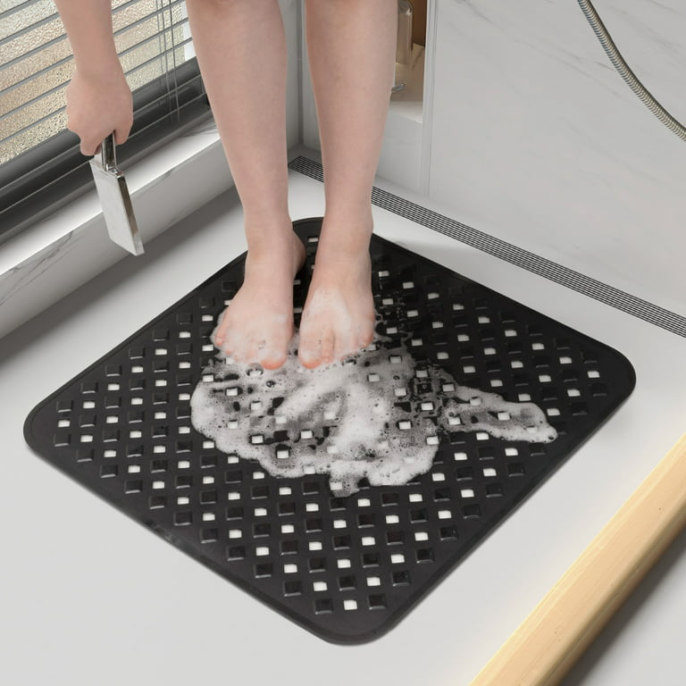 Non-Slip Extra Long Bath Mat with Suction Cups Square Shower Mats Non Slip  Anti Mould Bathtub Mats Anti Slip Shower Mat with Drain Holes Machine- Washable Ideal for Elderly & Children (Grey)