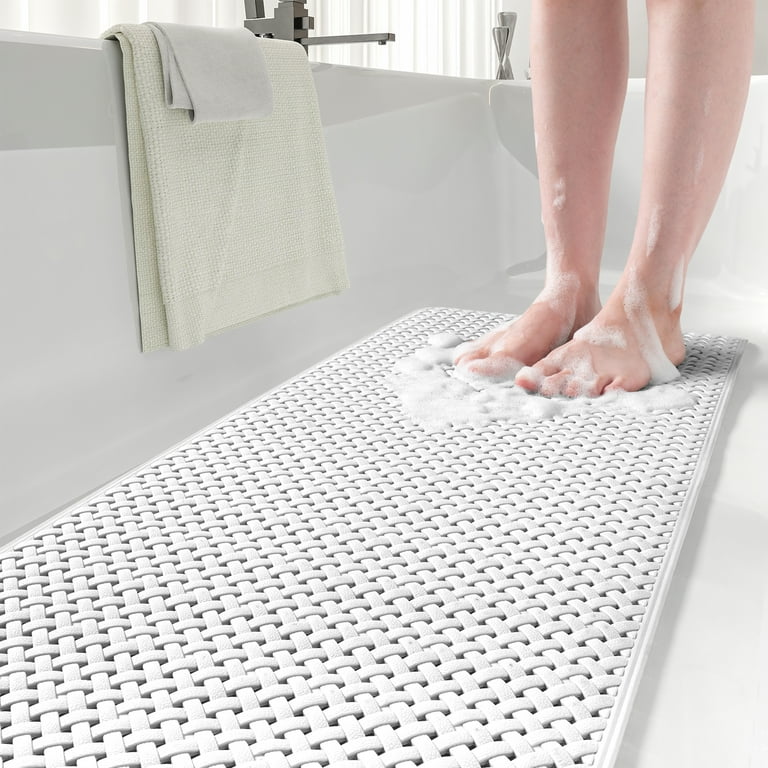 SIXHOME Shower Mat Non Slip Bath Mat for Tub 14x27 Shower Mats for Bathtub  Machine Washable Bathtub Mat with Suction Cups and Drain Holes Woven White Tub  Mat for Kids Elderly 