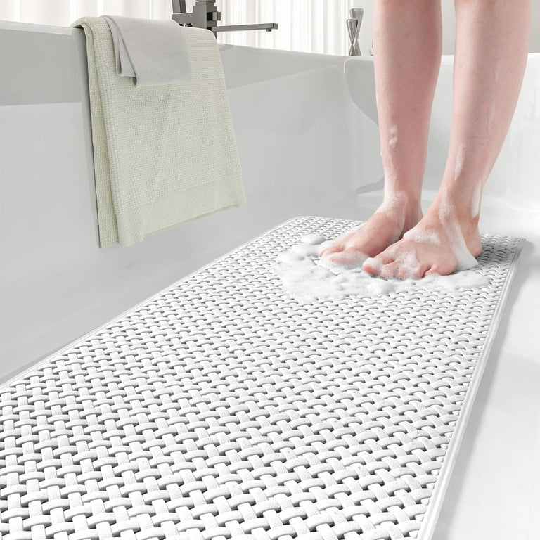 SIXHOME Safety PVC Tub Mat Non Slip Machine Washable with Suction Cups and Drain Holes 14 x27