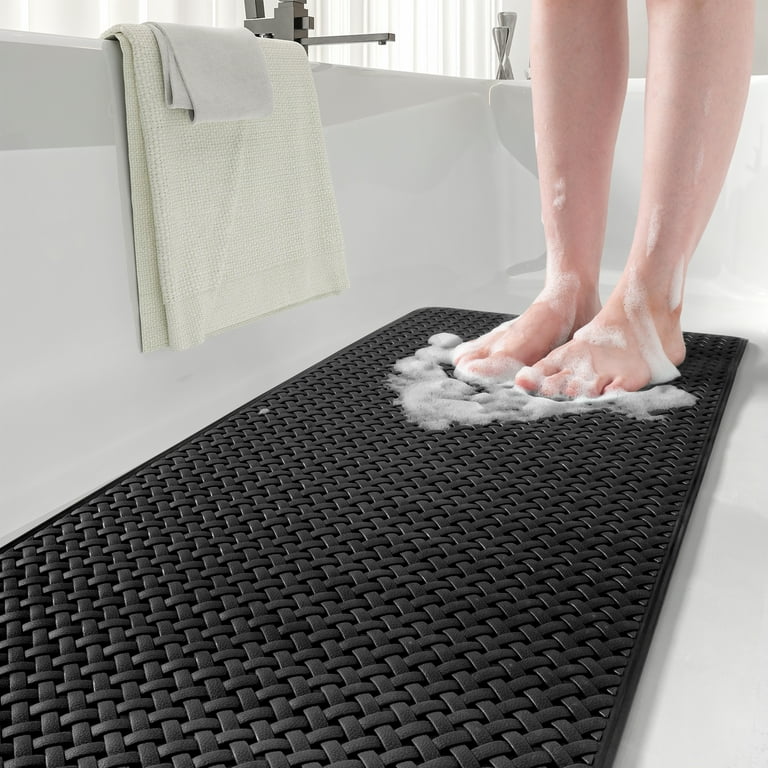SIXHOME Shower Mat Non Slip Bath Mat for Tub 16x40 Shower Mats for Bathtub  Machine Washable Bathtub Mat with Suction Cups and Drain Holes Woven Black Tub  Mat for Kids Elderly 