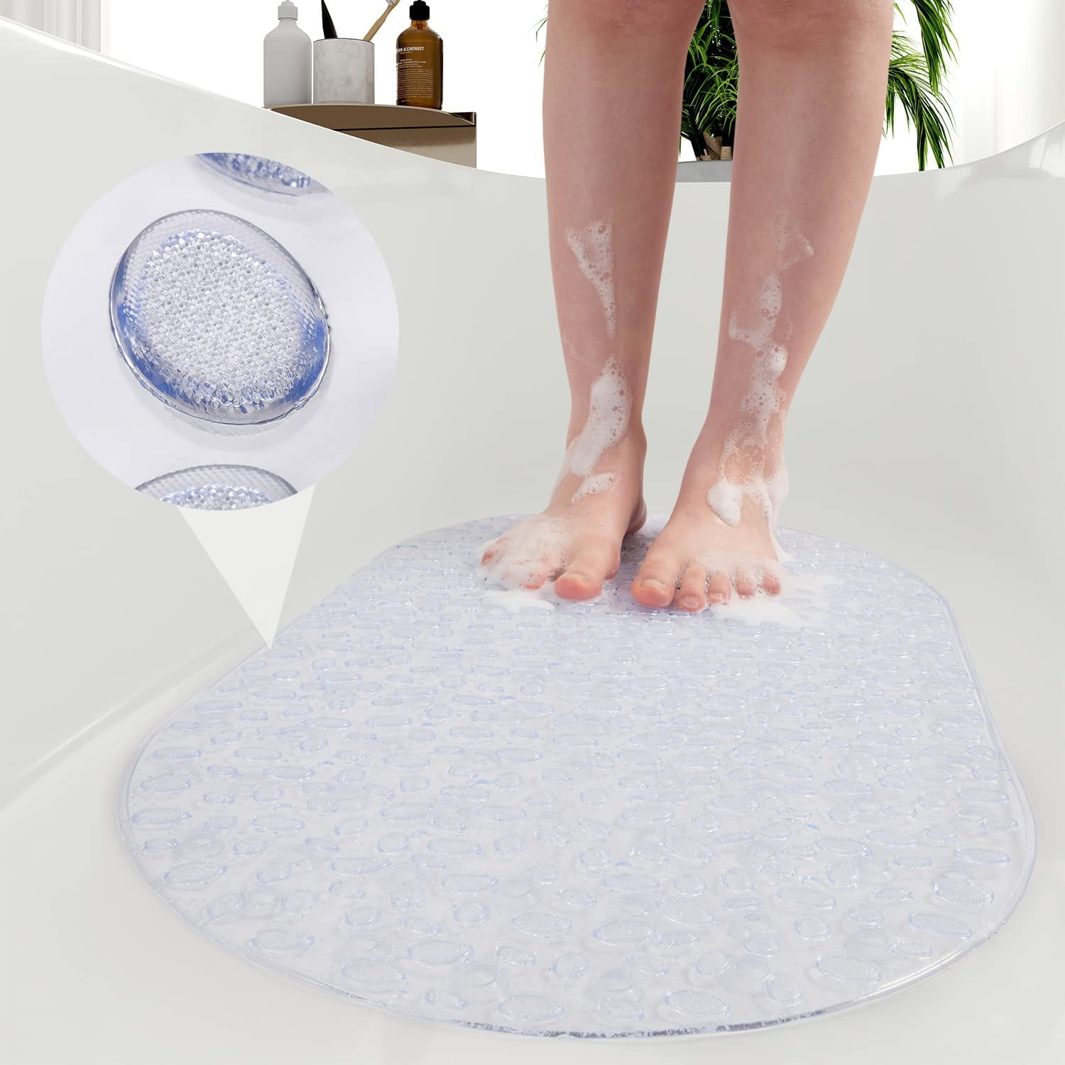 Aoibox 39.4 in. x 15.8 in. Non-Slip Shower Mat in Transparent Blue BPA-Free  Massage Anti-Bacterial with Suction Cups Washable DJHX034B - The Home Depot