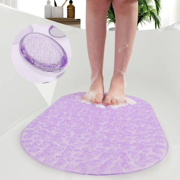 SIXHOME Shower Mat Non Slip Bath Mat for Tub Oval Bathtub Mat Bubble Vinyl Bath Tub Mat Machine Washable Shower Floor Mat with Suction Cups and Drain Holes Kids Bath Mat for Bathroom Tub Purple