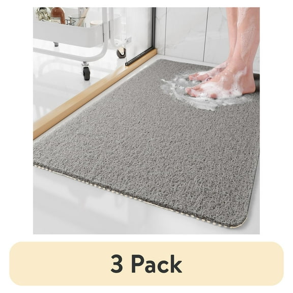 (3 pack) SIXHOME Non Slip Shower Mat 17"x30" PVC Loofah Shower Mats for Bathtub Quick Drying Shower Floor Mat with Comfortable Textured Surface Easy Cleaning Shower Mat for Shower Stall Grey