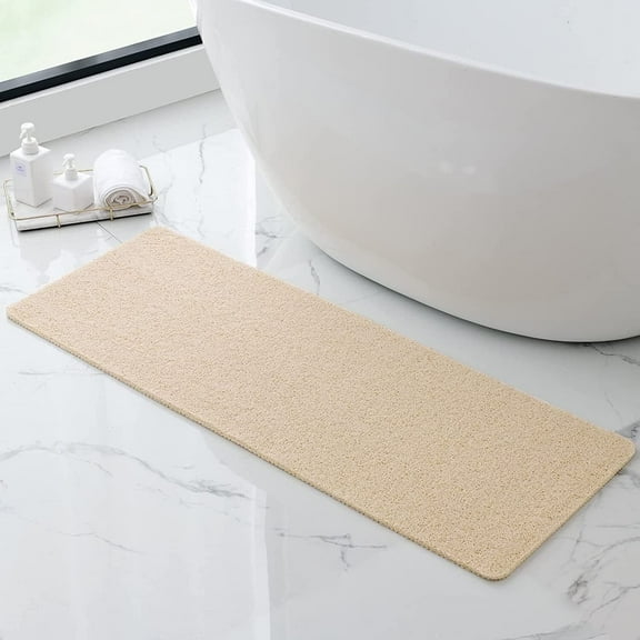 SIXHOME Non Slip Shower Mat 17"x47" PVC Loofah Shower Mats for Bathtub Quick Drying Shower Floor Mat with Comfortable Textured Surface Easy Cleaning Shower Mat for Shower Stall Beige